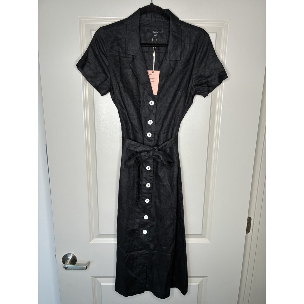 Quince NWT 100% European Linen Button Front Midi Dress Black Size XS - Picture 9 of 10